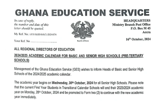 2024 BECE graduates to report on Oct 30 SHS 2024-2025 academic calendar